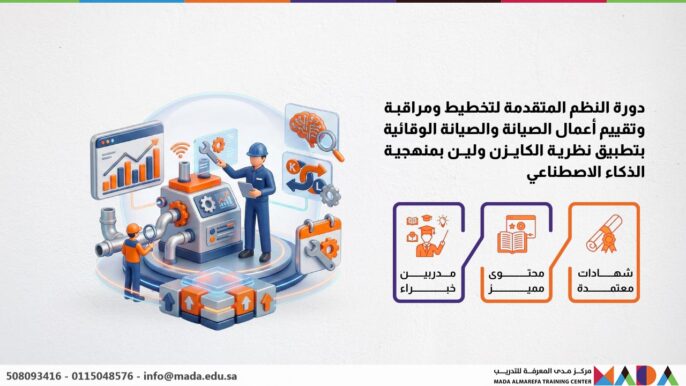 دورة النظم المتقدمة لتخطيط ومراقبة وتقييم أعمال الصيانة والصيانة الوقائية بتطبيق نظرية الكايزن ولين بمنهجية الذكاء الاصطناعي