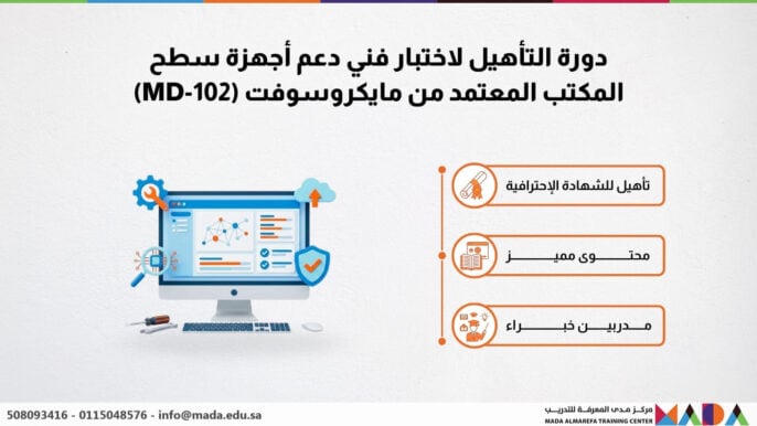 دورة التأهيل لاختبار فني دعم أجهزة سطح المكتب المعتمد من مايكروسوفت (MD-102)
